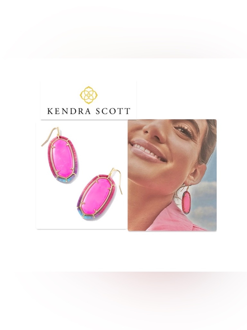 NWT [Kendra Scott] Elle Threaded Gold Drop Dangle Earrings in Hot Pink Mix - Picture 2 of 8